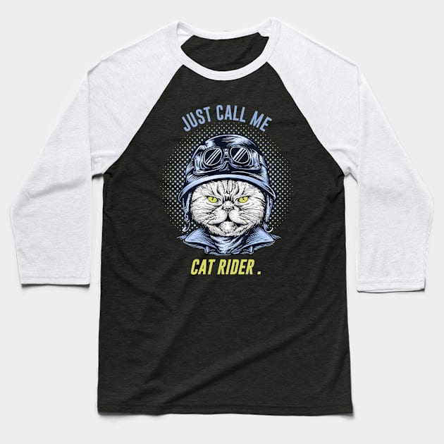 MOTORCYCLE BIKE RIDER - Cat RIDER Baseball T-Shirt by Pannolinno